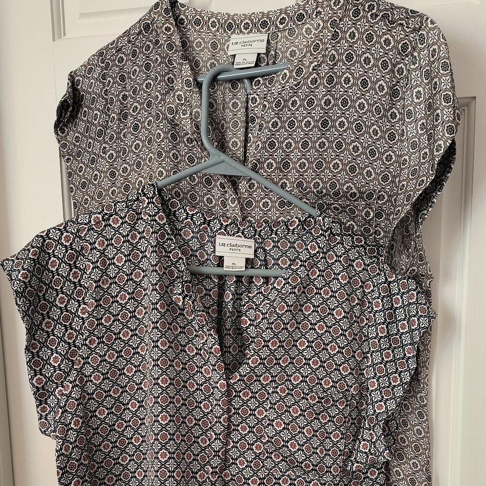 Liz Claiborne Split Neck Tops - (2) Top Size Large Petite